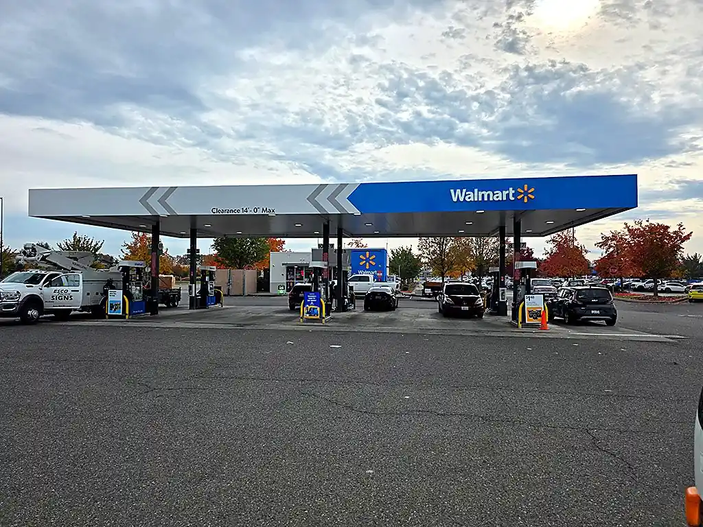 Walmart Grocery Pickup canopy signage installed by ESCO Pacific